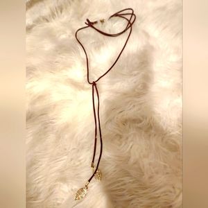 💥2/$10💥 Charming Charlie Long Multi Wrap Suede Choker Gold Leaves